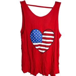 Lascana US 0/2 Womens Red American Flag‎ Heart Graphic Tank Top Patriotic Scoop